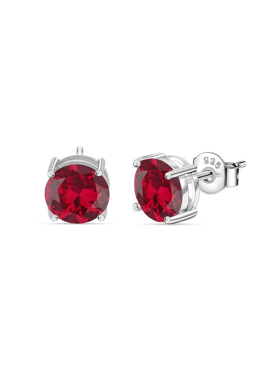 2 Carat Red Ruby Solitaire Stud Earrings For Women
