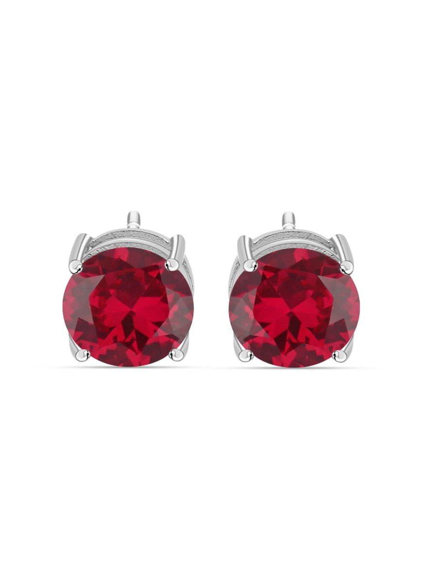2 Carat Red Ruby Solitaire Stud Earrings For Women