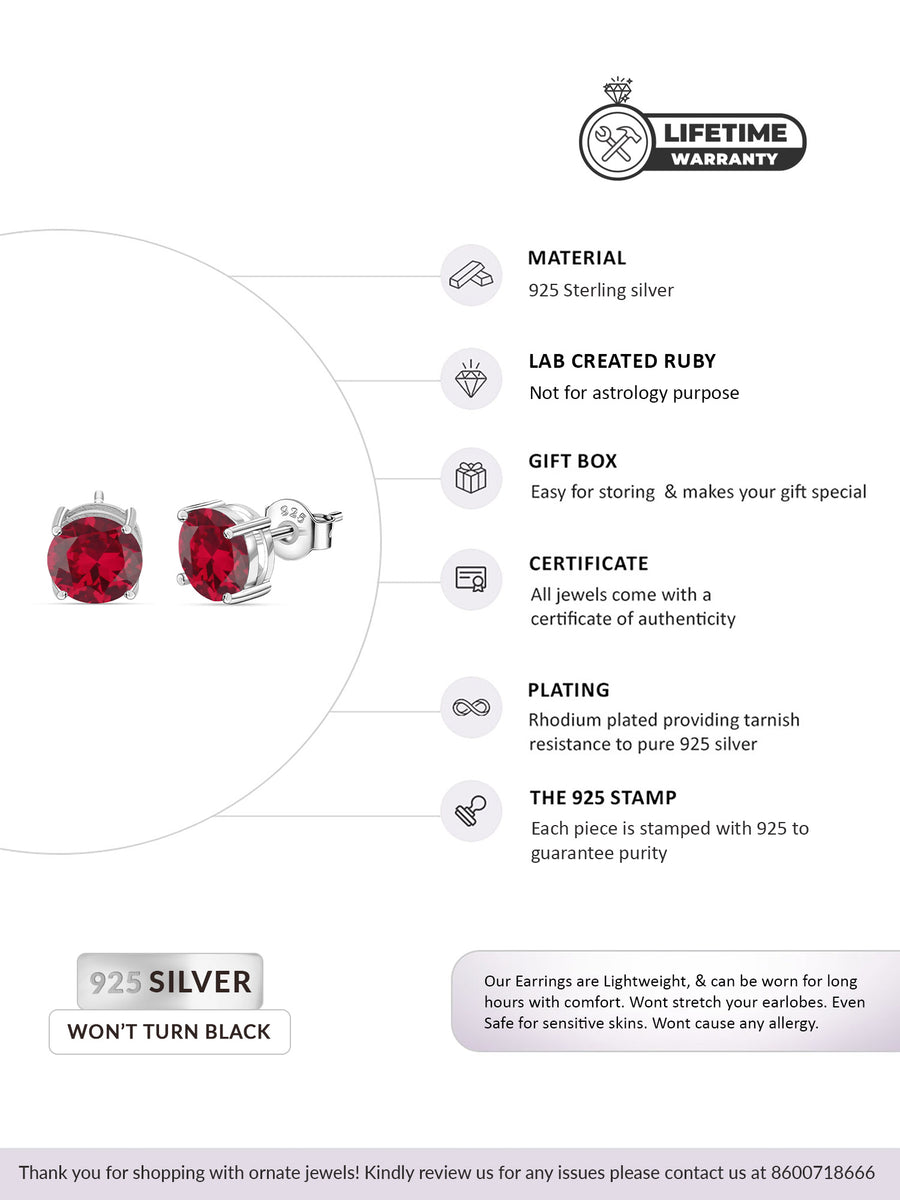 2 Carat Red Ruby Solitaire Stud Earrings For Women