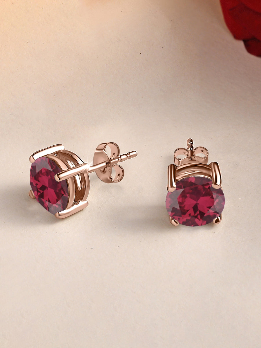 2 Carat Rose Gold Red Ruby Solitaire Stud Earrings For Women