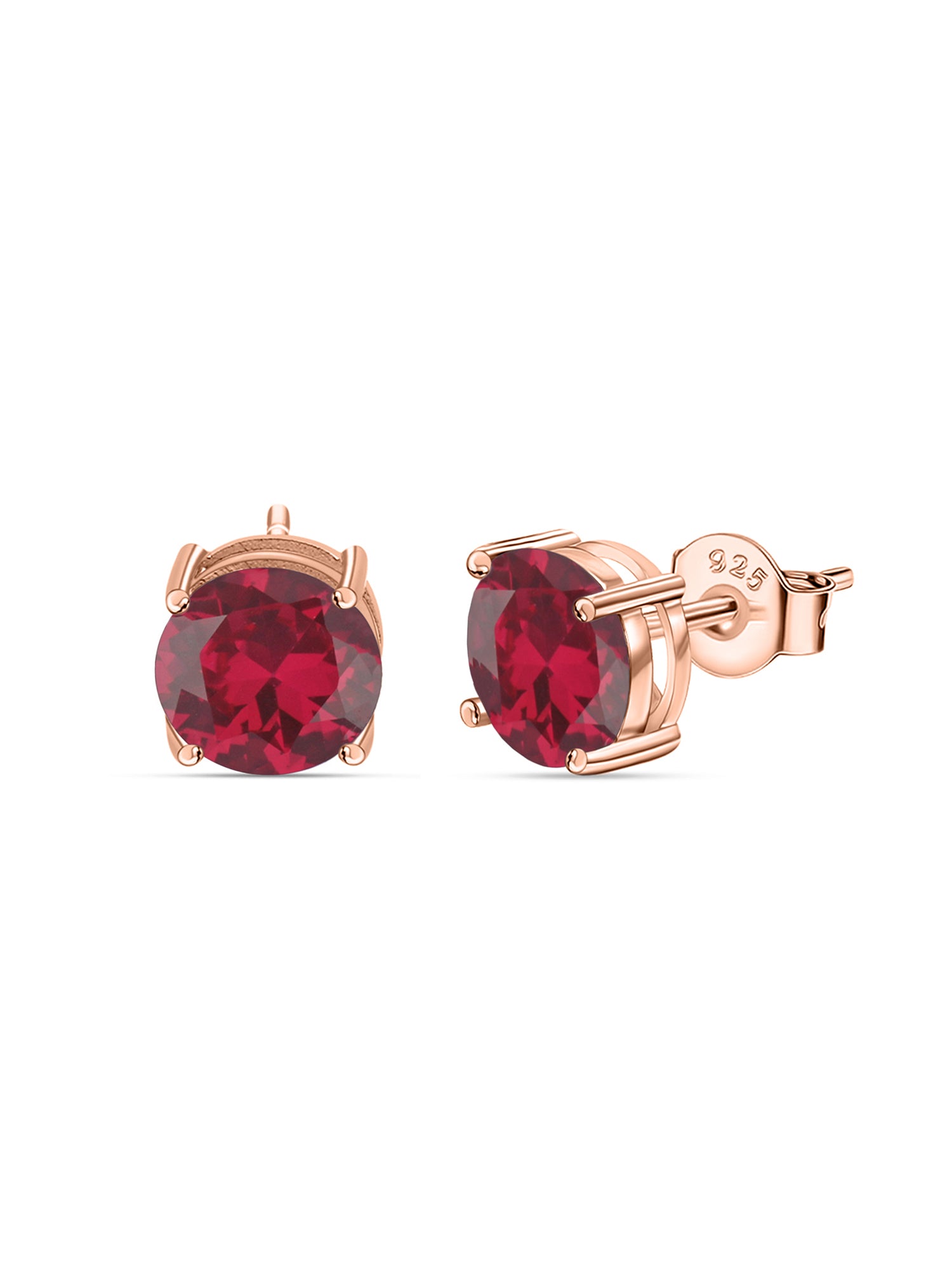2 Carat Rose Gold Red Ruby CZ Solitaire Stud Earrings For Women