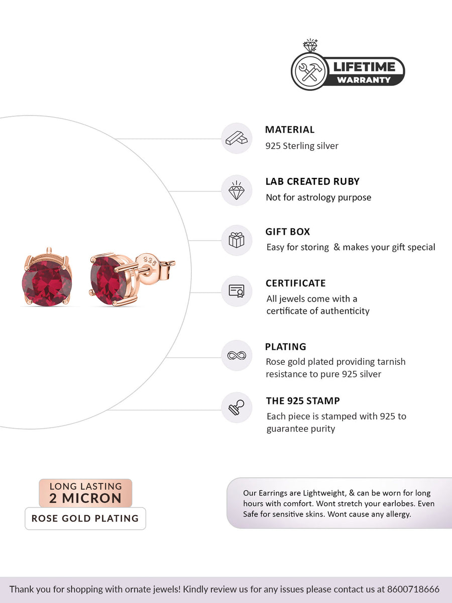 2 Carat Rose Gold Red Ruby Solitaire Stud Earrings For Women