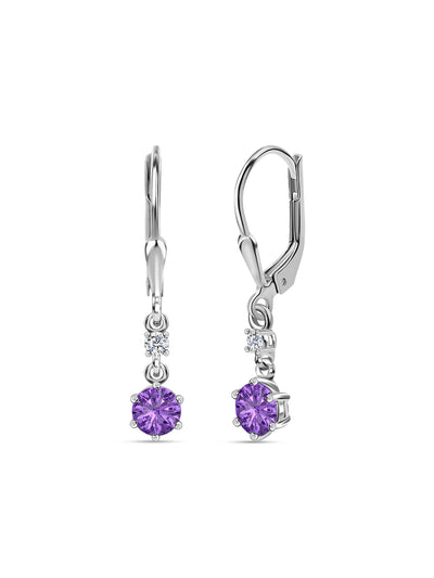 Pure 925 Silver Amethyst CZ Dangle Earrings For Women