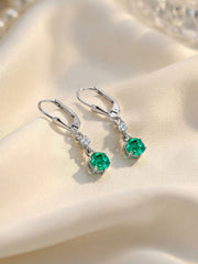 925 Sterling Silver Emerald Dangle Earrings For Women