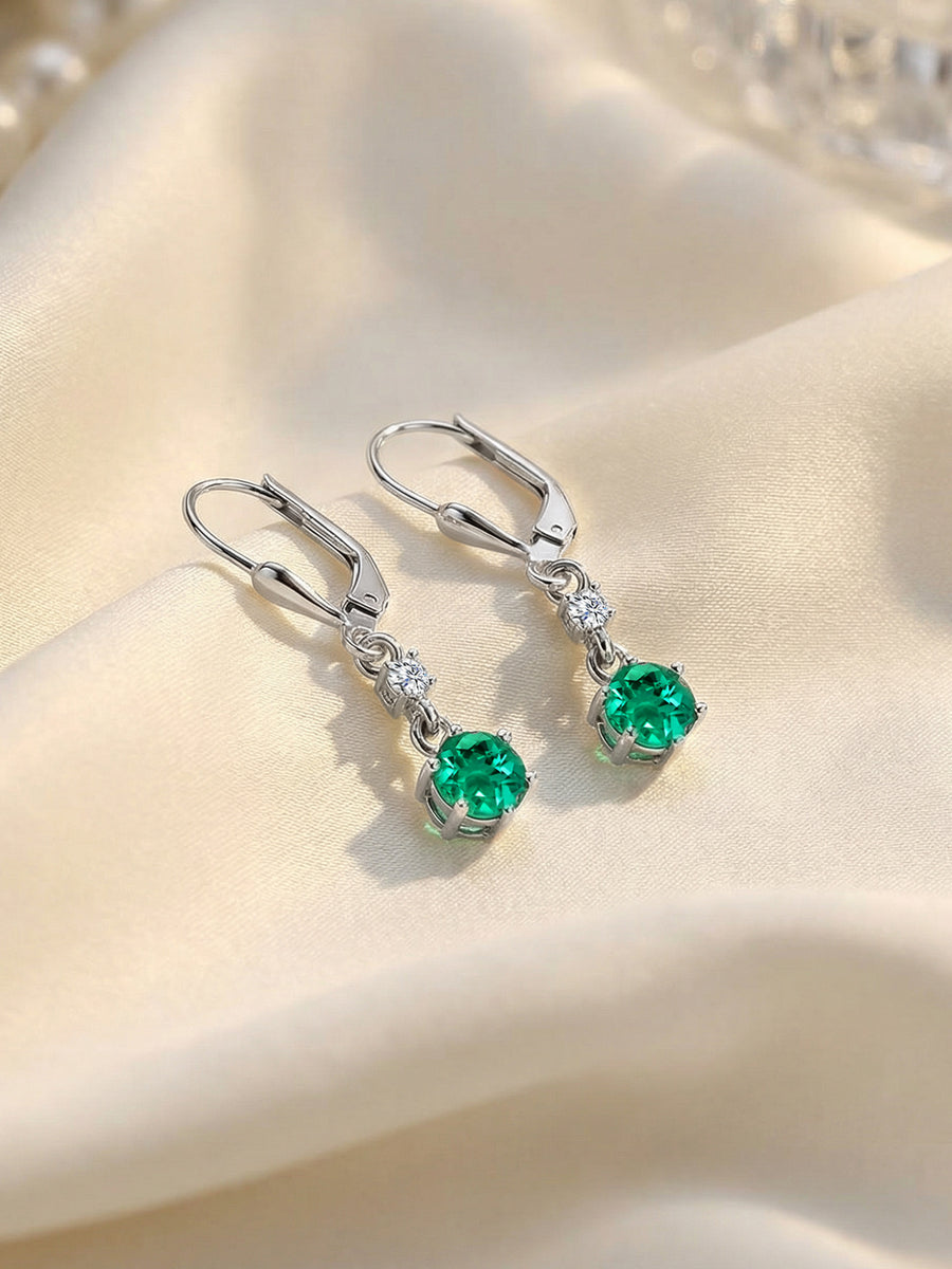 925 Sterling Silver Emerald Dangle Earrings For Women