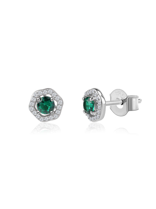 Pure 925 Silver Studded Emerald Earrings For Women