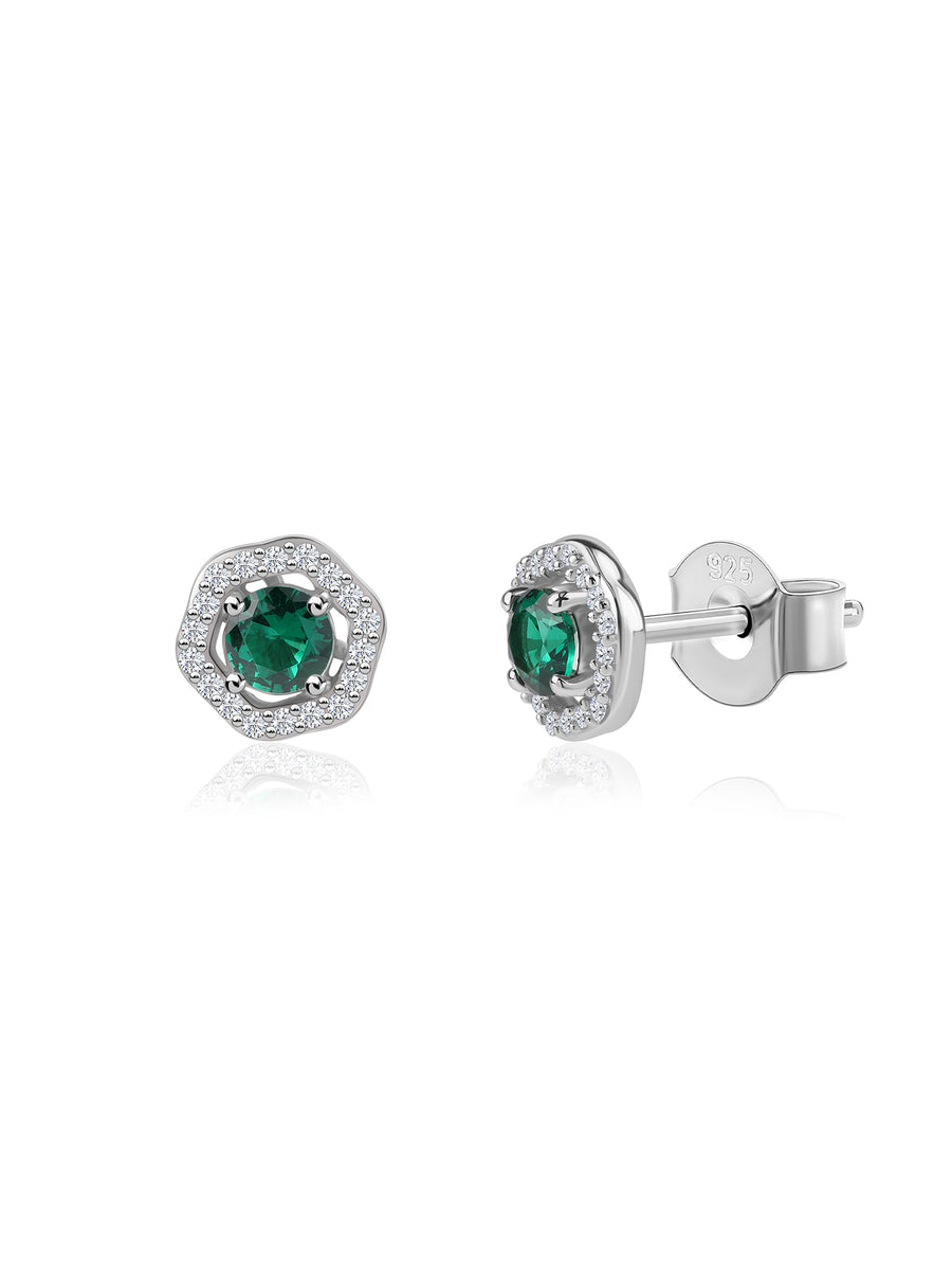Pure 925 Silver Studded Emerald Earrings For Women