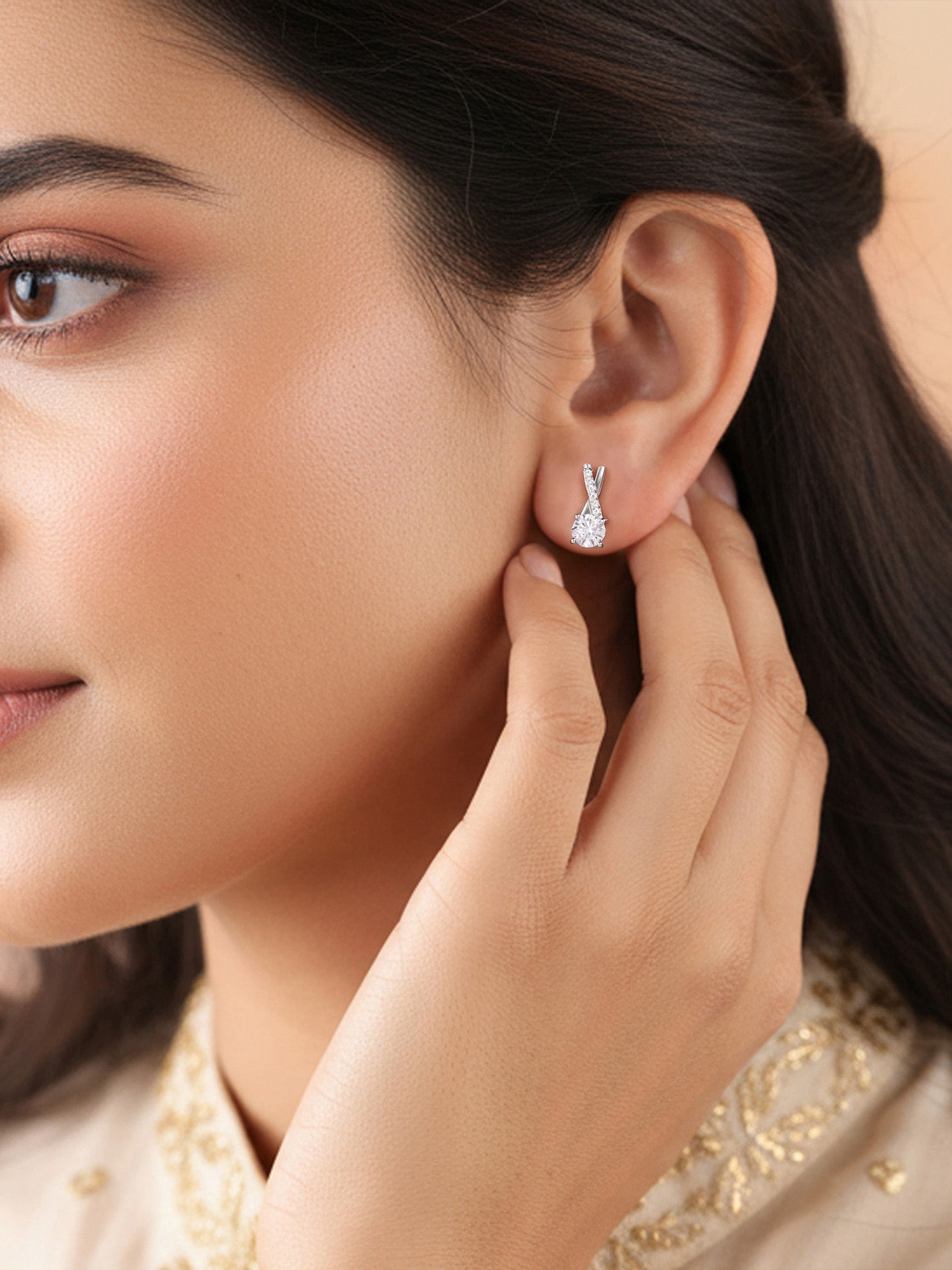 American Diamond 0.75 Carat Solitaire Stud Earrings In 925 Sterling Silver