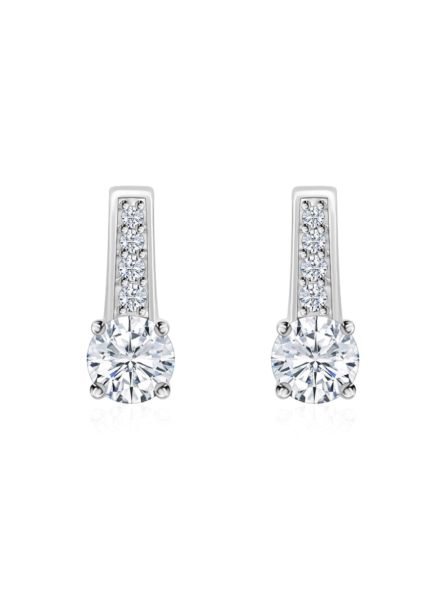 Dangle Style Pure Silver Earrings, American Grade Diamond – Ornate