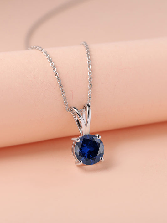 Blue Sapphire 2 Carat Solitaire Necklace For Women