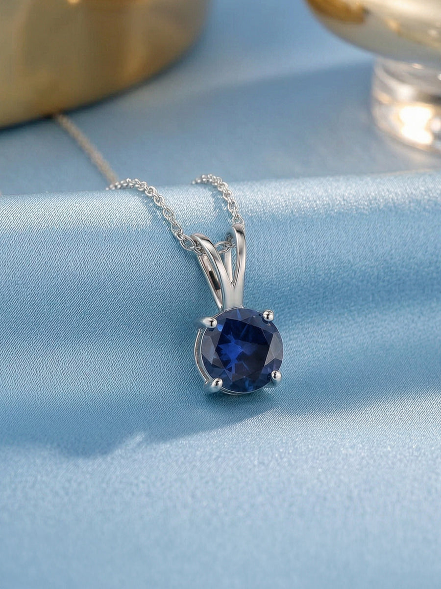 Blue Sapphire 2 Carat Solitaire Necklace For Women