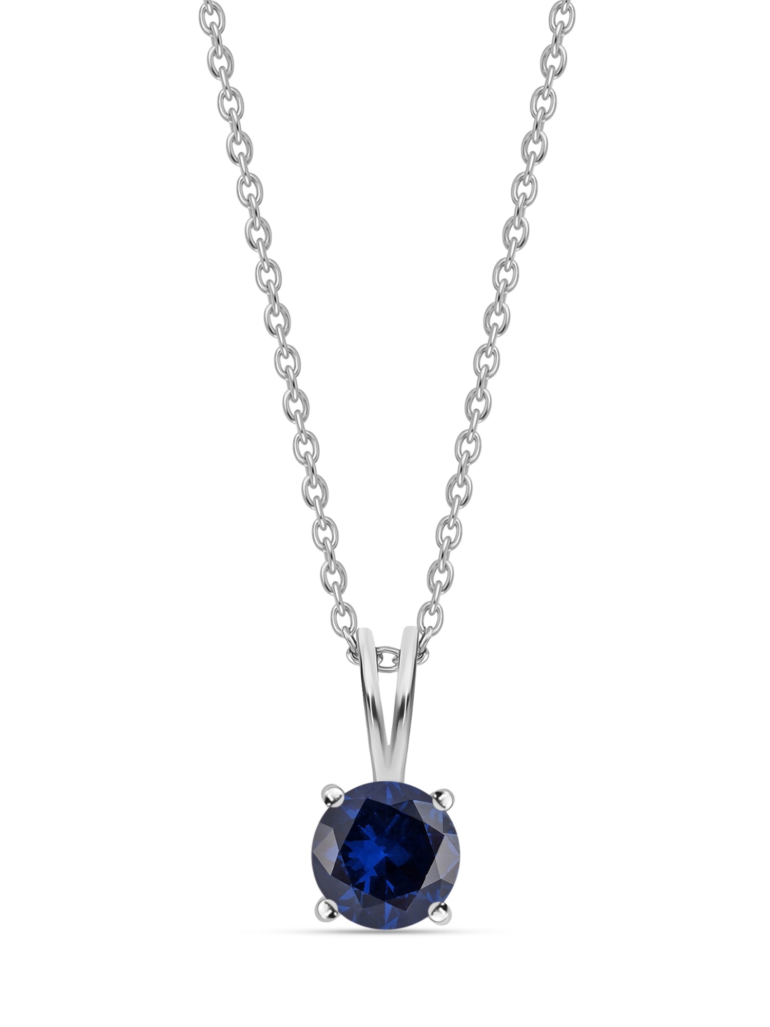 Blue Sapphire CZ 2 Carat Solitaire Necklace For Women