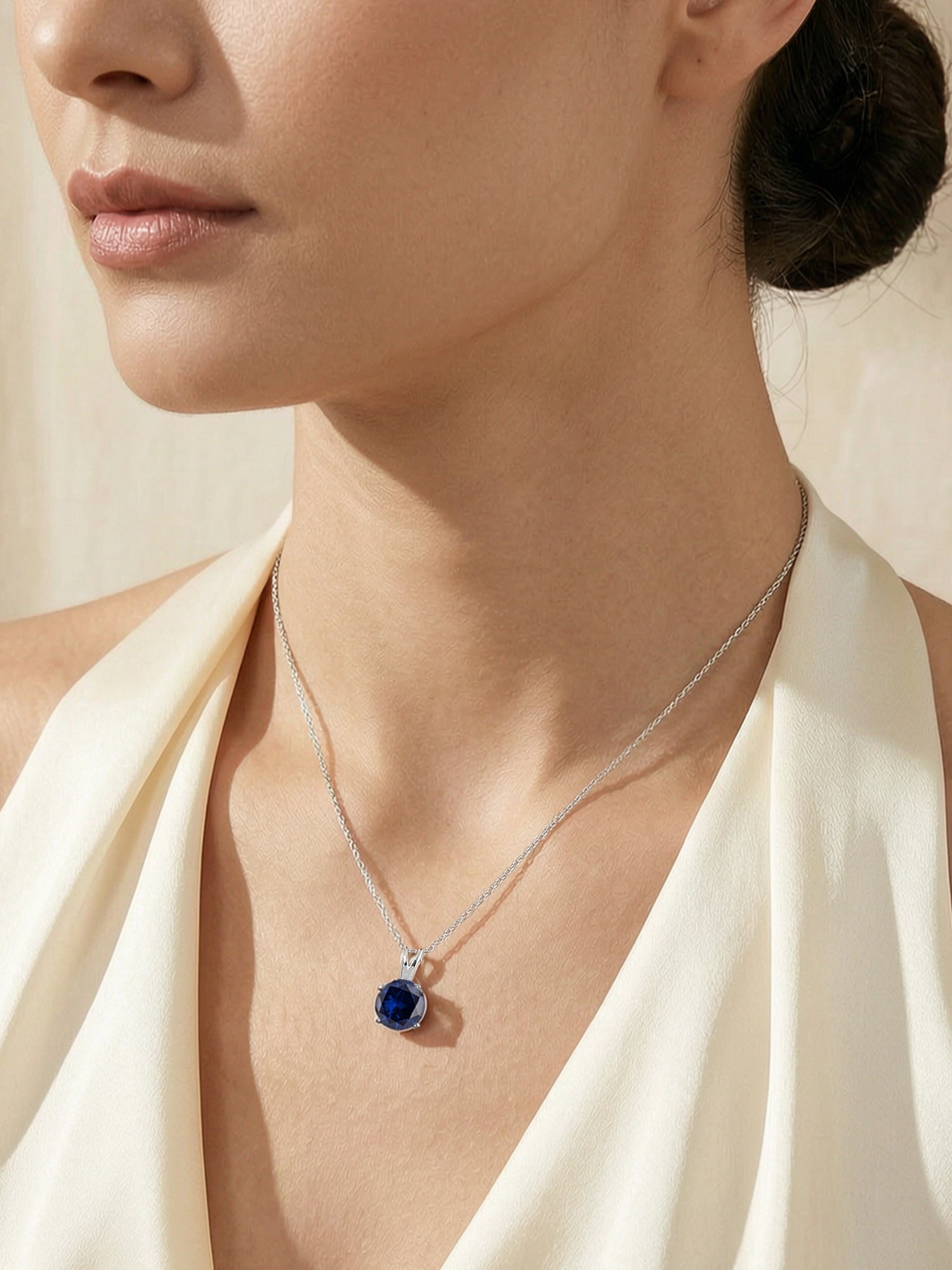 Blue Sapphire 2 Carat Solitaire Necklace For Women