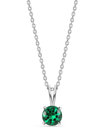 2 Carat Emerald CZ Solitaire Silver Necklace for Women