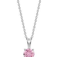 2 Carat Pink CZ Solitaire Silver Pendant with Chain for Women