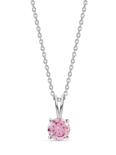 2 Carat Pink CZ Solitaire Silver Pendant with Chain for Women