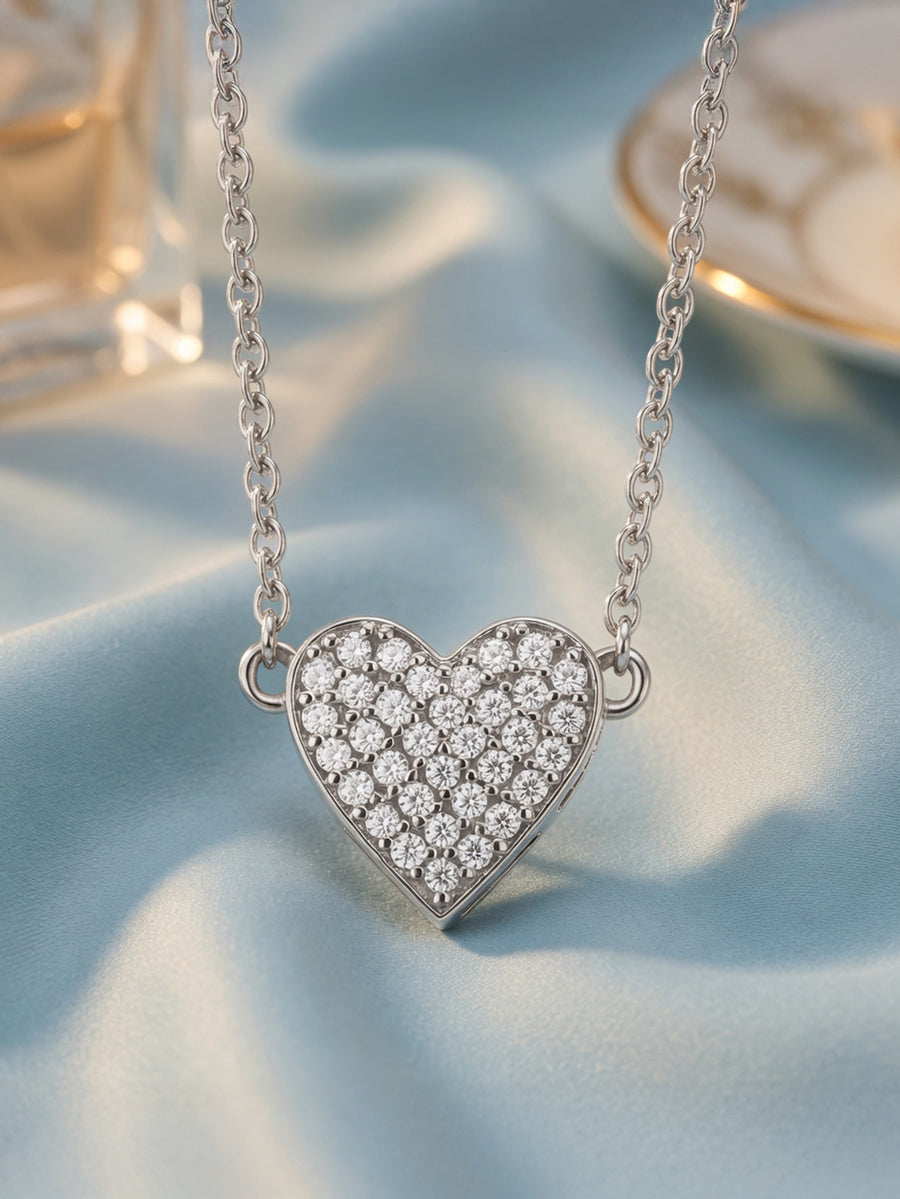 Diamond Look Heart Necklace In 925 Silver