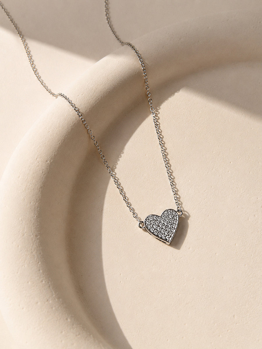 Diamond Look Heart Necklace In 925 Silver
