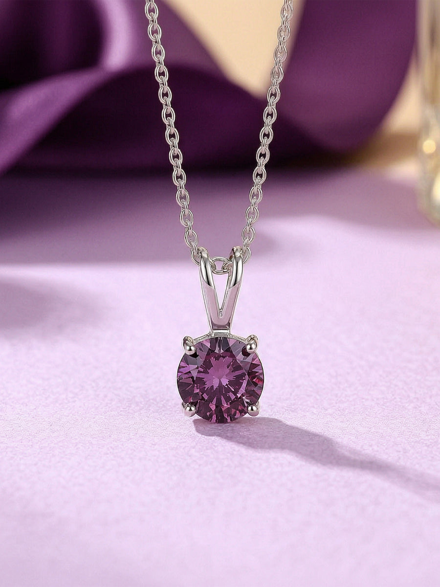 0.50 Carat Royal Amethyst Silver Solitaire Necklace