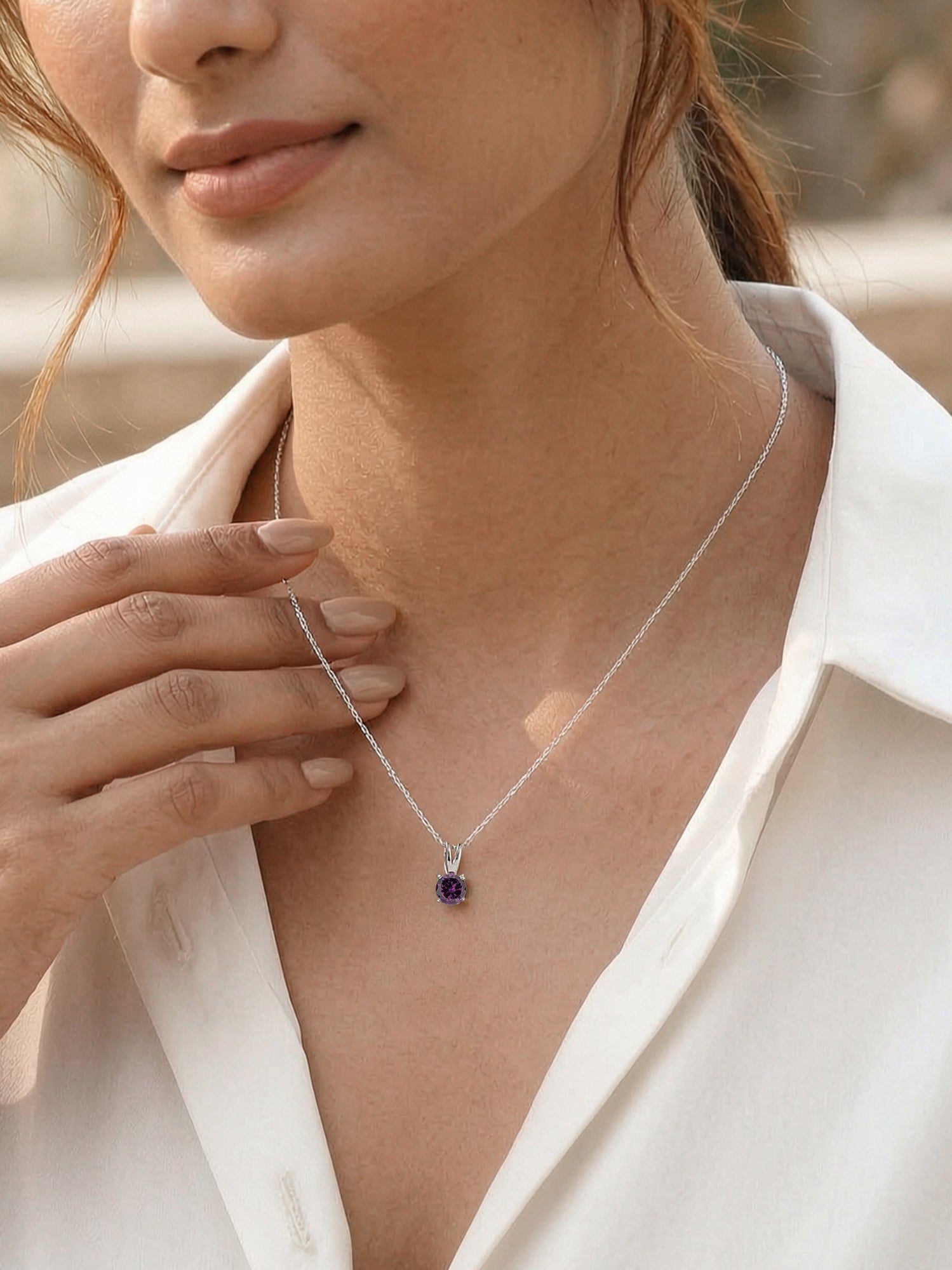 0.50 Carat Royal Amethyst Silver Solitaire Necklace