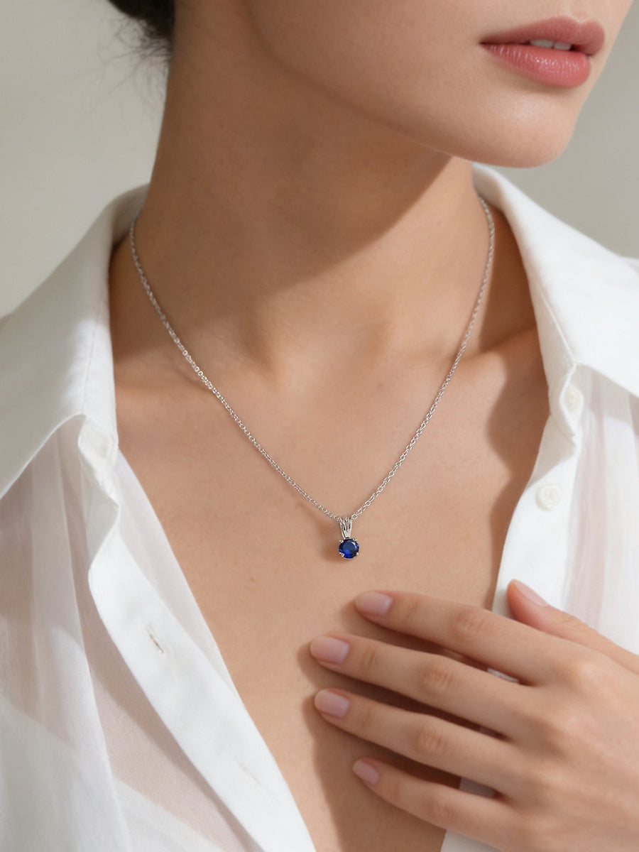 0.50 Carat Timeless Charm Royal Sapphire Silver Solitaire Necklace