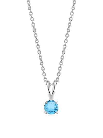Ocean Glow Blue Topaz CZ Solitaire Necklace For Women in 925 Silver