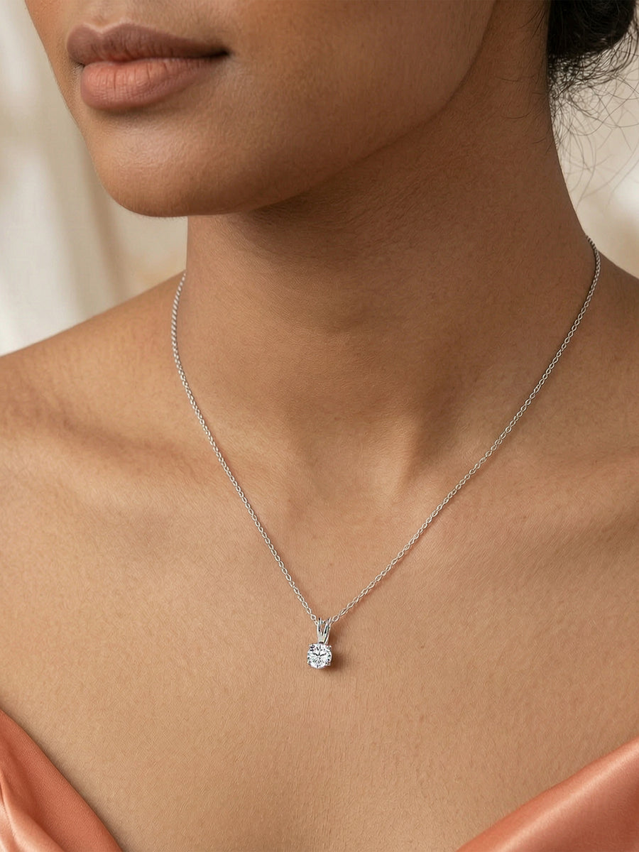 0.50 Carat Radiant Glow American Diamond Silver Solitaire Necklace