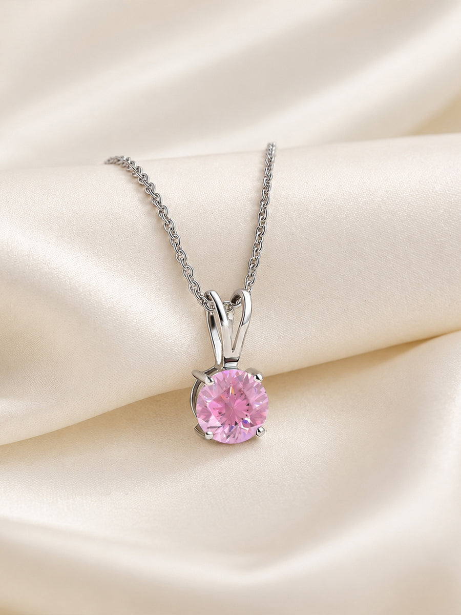 0.50 Carat Blush Glow Solitaire Pink Stone Silver Necklace