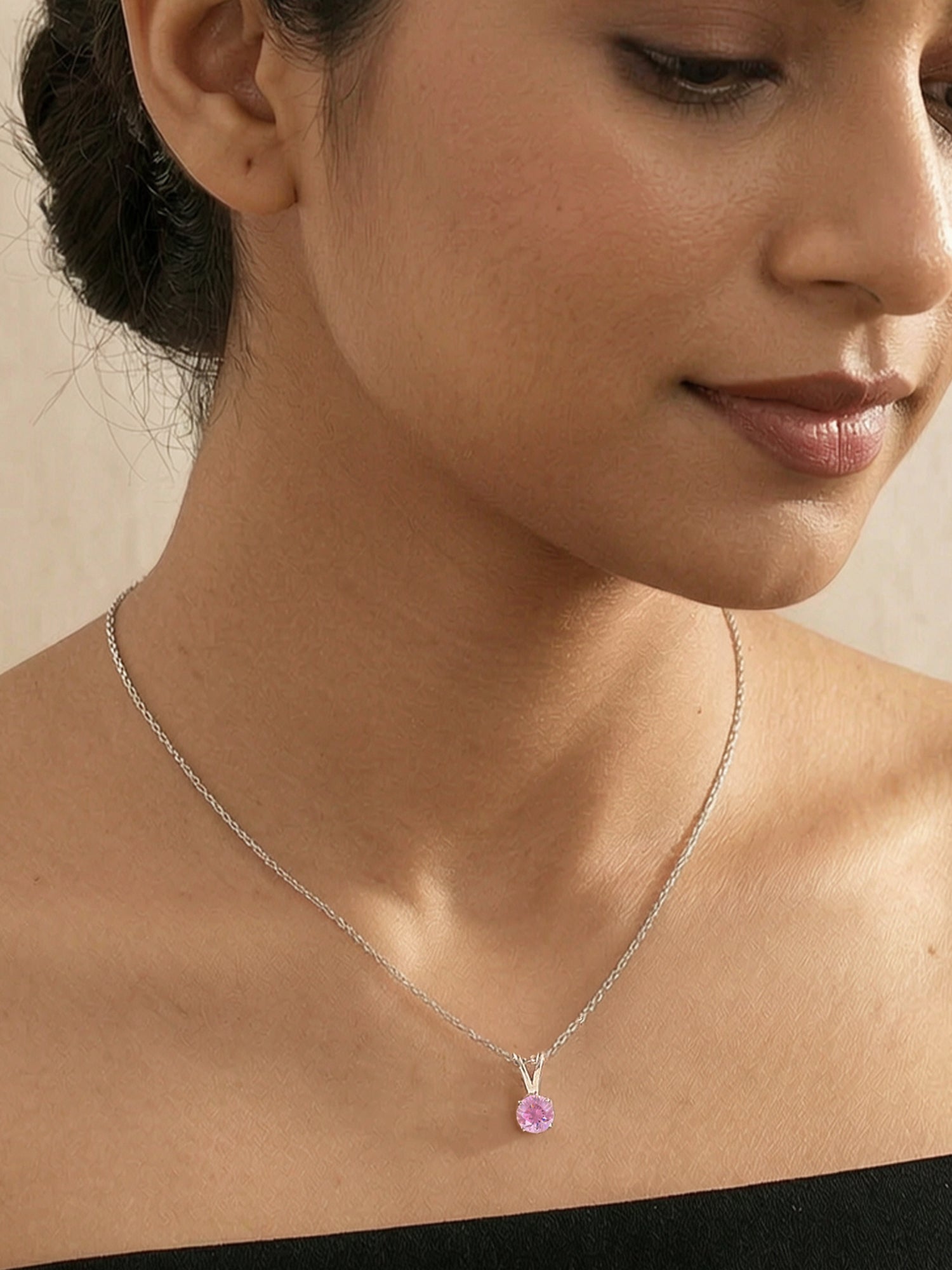 0.50 Carat Blush Glow Solitaire Pink Stone Silver Necklace