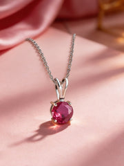 0.50 Carat Timeless Charm Ruby Silver Solitaire Necklace
