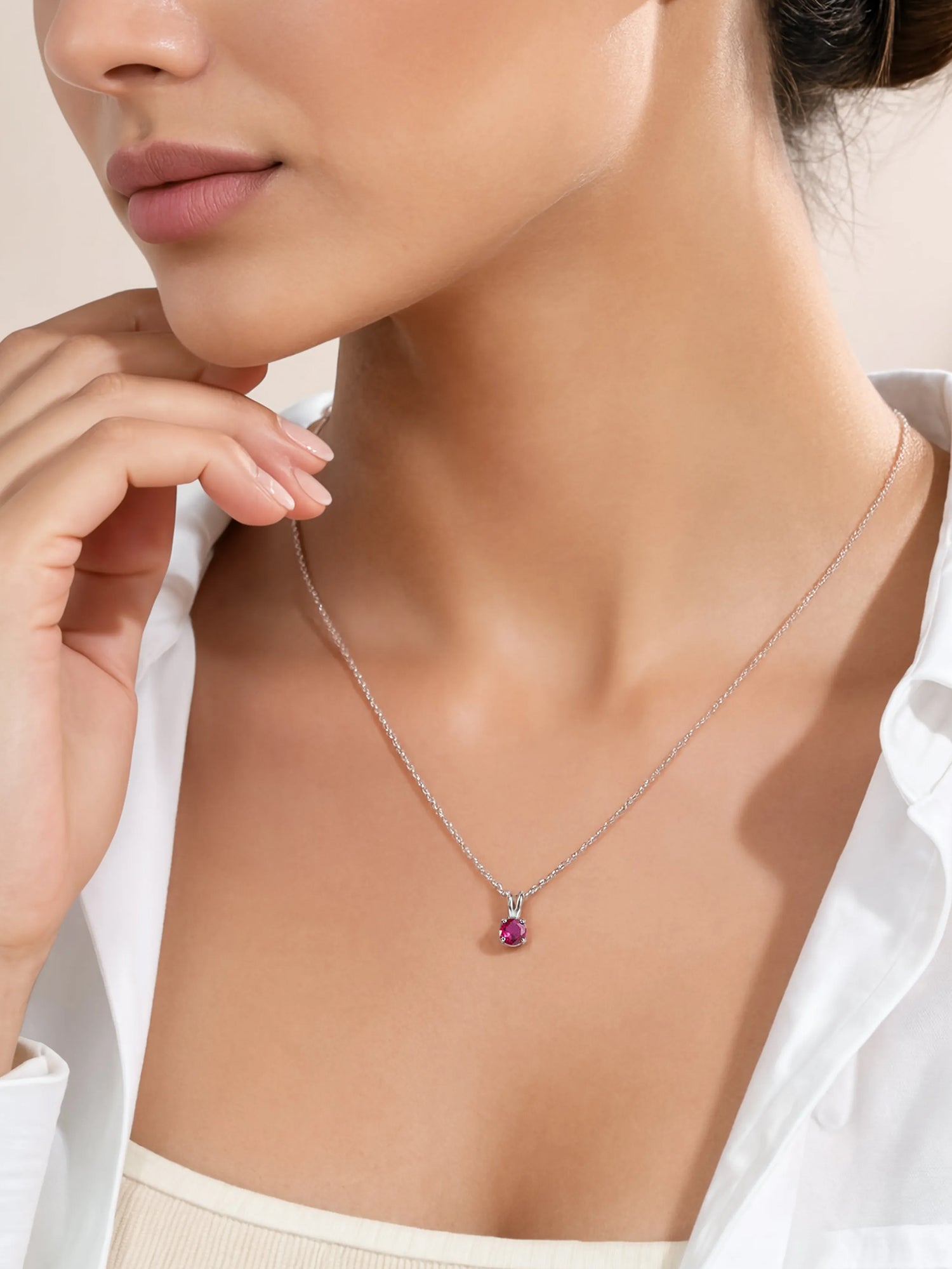 0.50 Carat Timeless Charm Ruby Silver Solitaire Necklace
