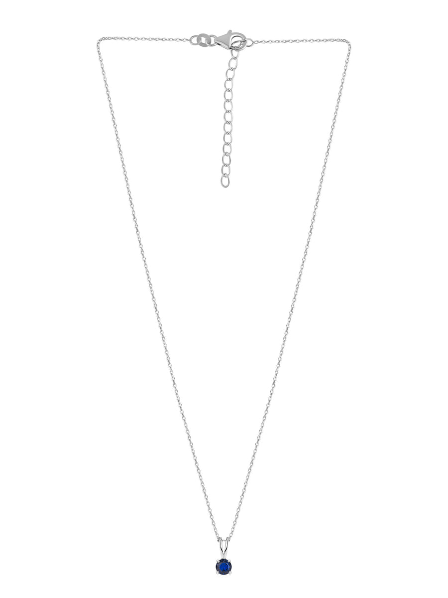 1 Carat Blue Sapphire Pendant Necklace For Women In Pure Silver