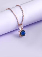1 Carat Rose Gold Blue Sapphire Pendant With Chain For Women