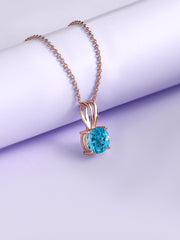 1 Carat Rose Gold Blue Topaz Pendant With Chain For Women