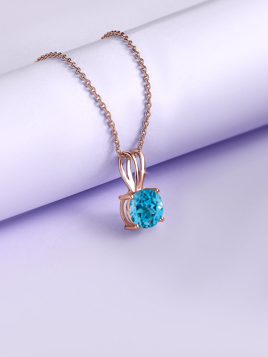 Carat Rose Gold Blue Topaz Pendant With Chain For Women