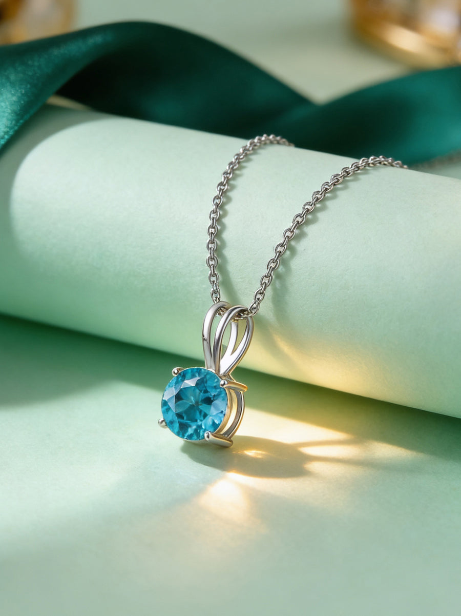 1 Carat Ocean Spark Topaz Silver Solitaire Necklace