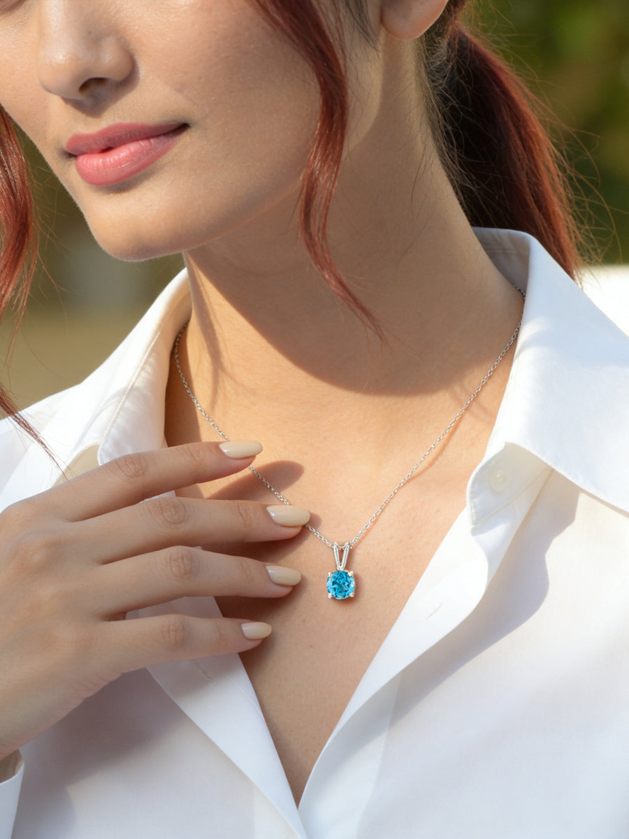 1 Carat Ocean Spark Topaz Silver Solitaire Necklace