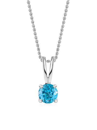 1 Carat Blue Topaz Pendant Silver Necklace for Women with long chain