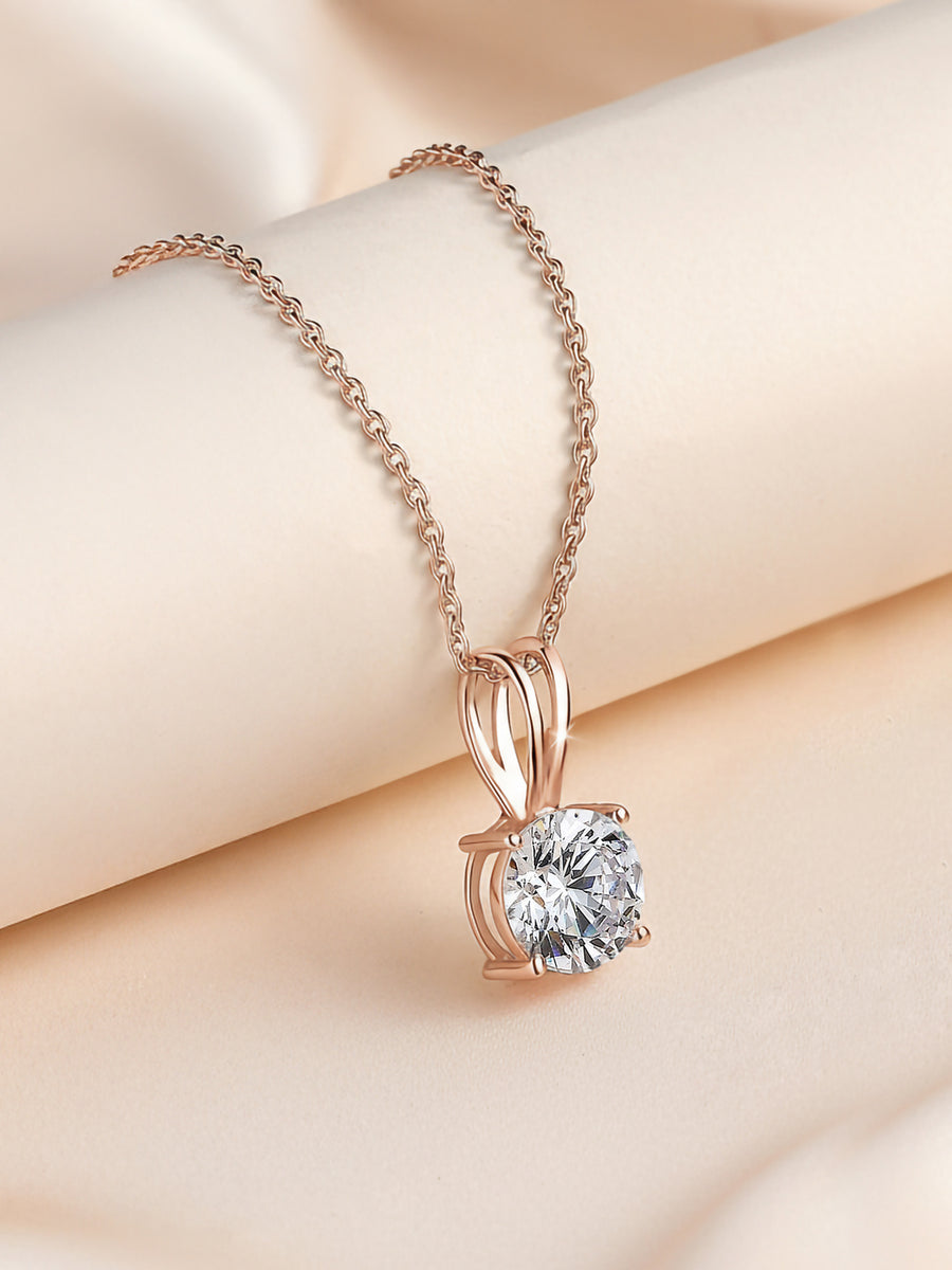 1 Carat Solitaire Pendant Necklace In Rose Gold For Women