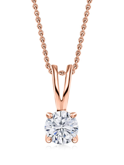 1 Carat Solitaire Pendant Necklace In Rose Gold-Plated For Women