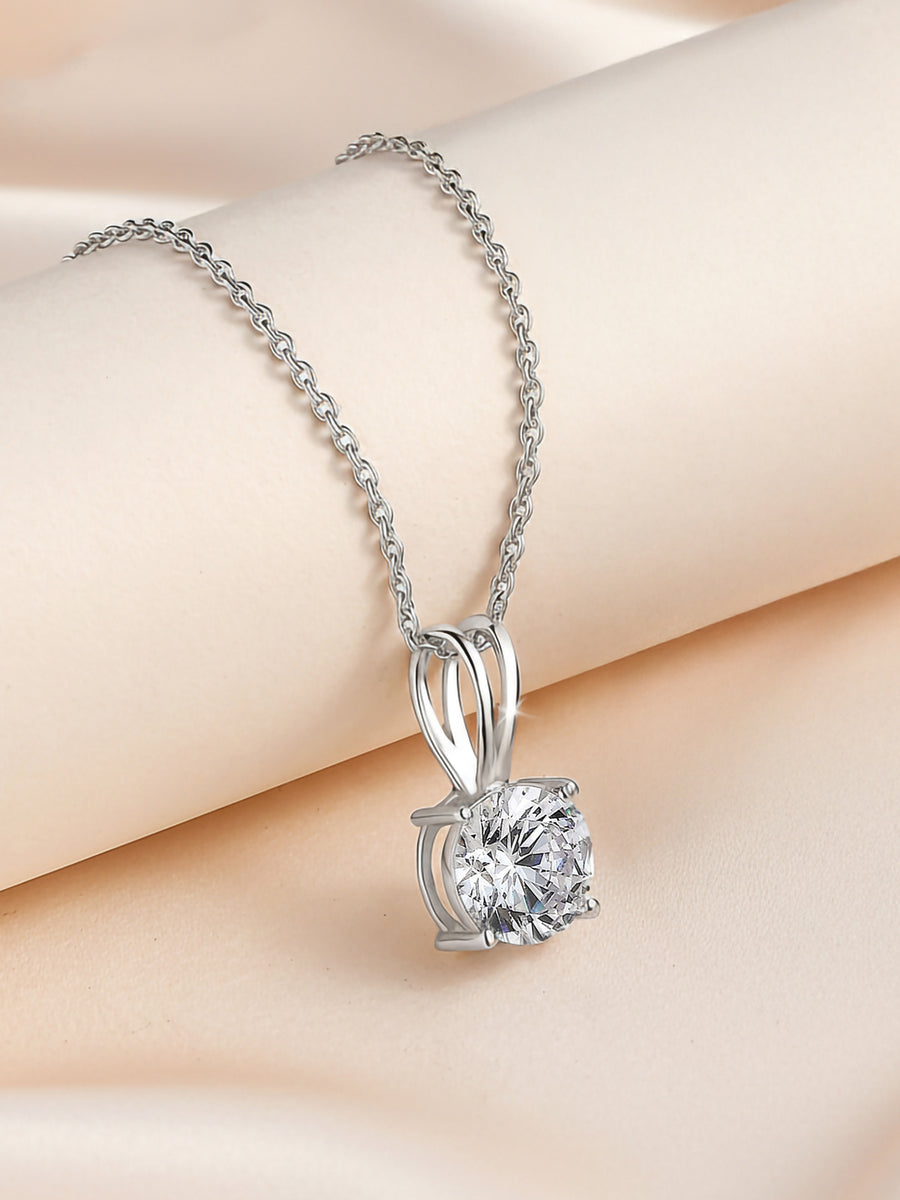 1 Carat Solitaire Pendant Necklace In 925 Silver For Women