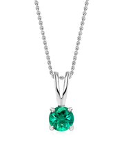 1 Carat Solitaire Emerald Pendant Necklace In Pure Silver