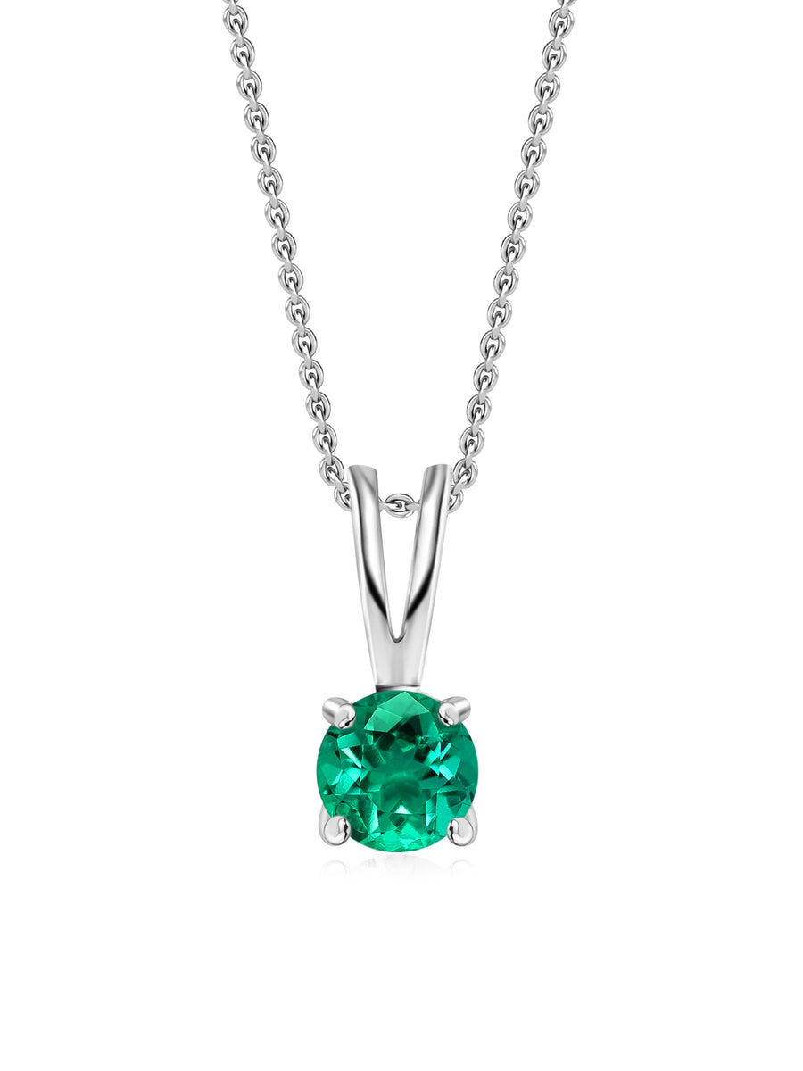 1 Carat Solitaire Emerald Pendant Necklace In Pure Silver