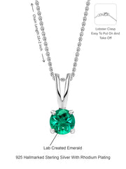 1 Carat Solitaire Emerald Pendant Necklace In Pure Silver