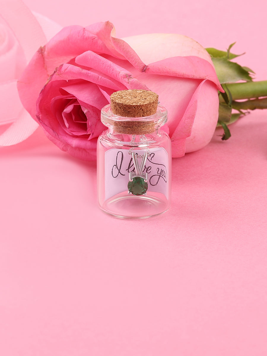 1 Carat Solitaire Emerald Pendant Necklace In Pure Silver