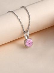 1 Carat Pink Stone Pendant Necklace In Pure Silver For Woman