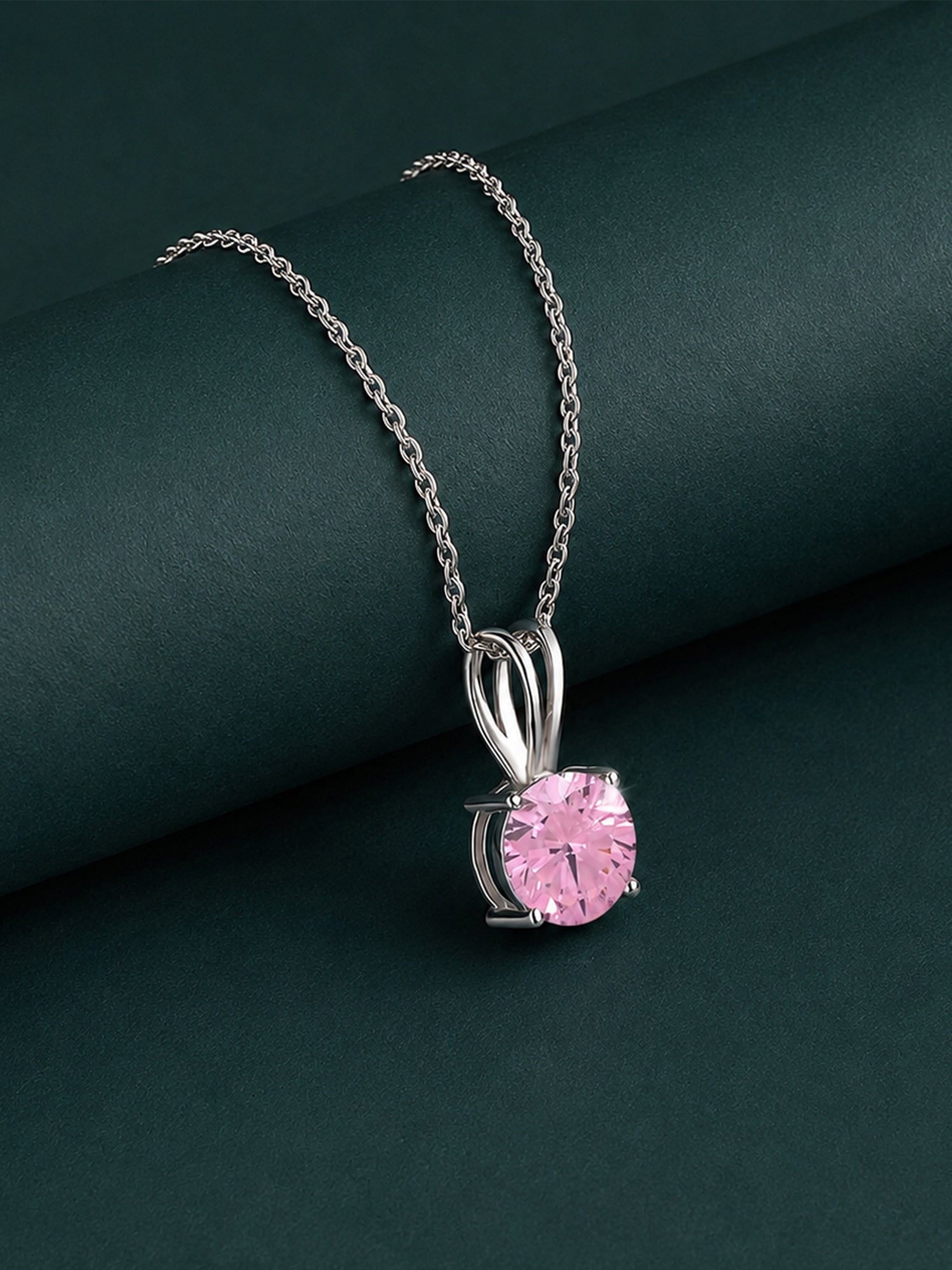 1 Carat Blush Glow Pink Stone Solitaire Silver Necklace