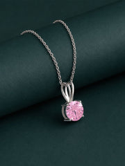 1 Carat Blush Glow Pink Stone Solitaire Silver Necklace