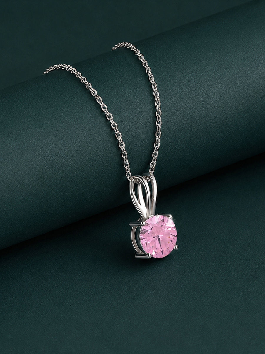 1 Carat Blush Glow Pink Stone Solitaire Silver Necklace