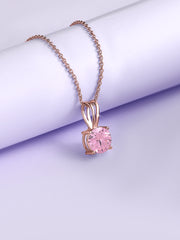 1 Carat Rose Gold Pink Stone Pendant With Chain For Women